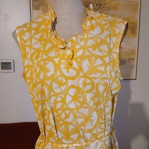 Vintage Handmade Mustard And Cream Sheer Grooving Dress